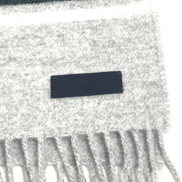 HERMES Border Neo-Locabaal fringe Scarf Cashmere gray/Green Unused - Picture 5 of 7